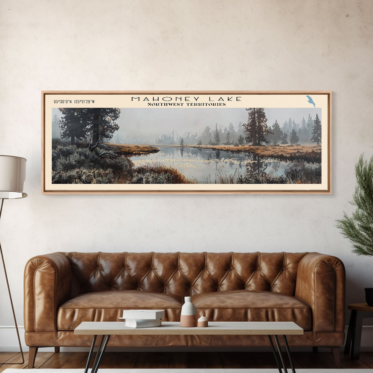 Mahoney Lake Framed Canvas Print, Lake House Decor, Panoramic Wall Art, Travel Poster, Scenic Landscape Painting, Bedroom Decor