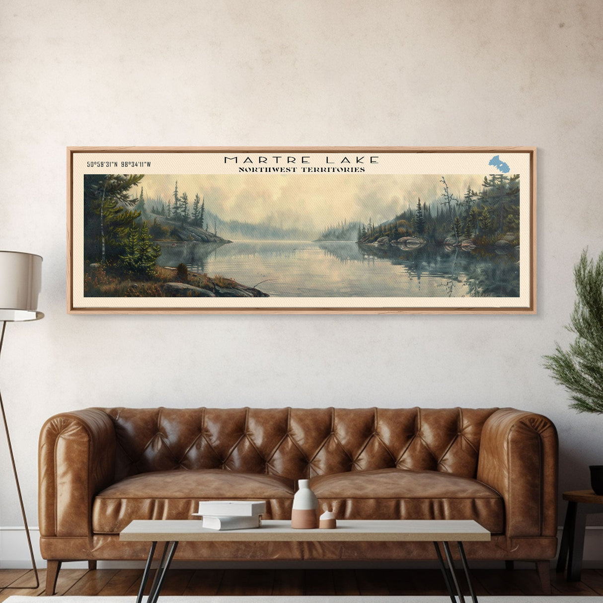 Martre Lake Framed Canvas Print, Lake House Decor, Panoramic Wall Art, Travel Poster, Landscape Painting, Bedroom Decor