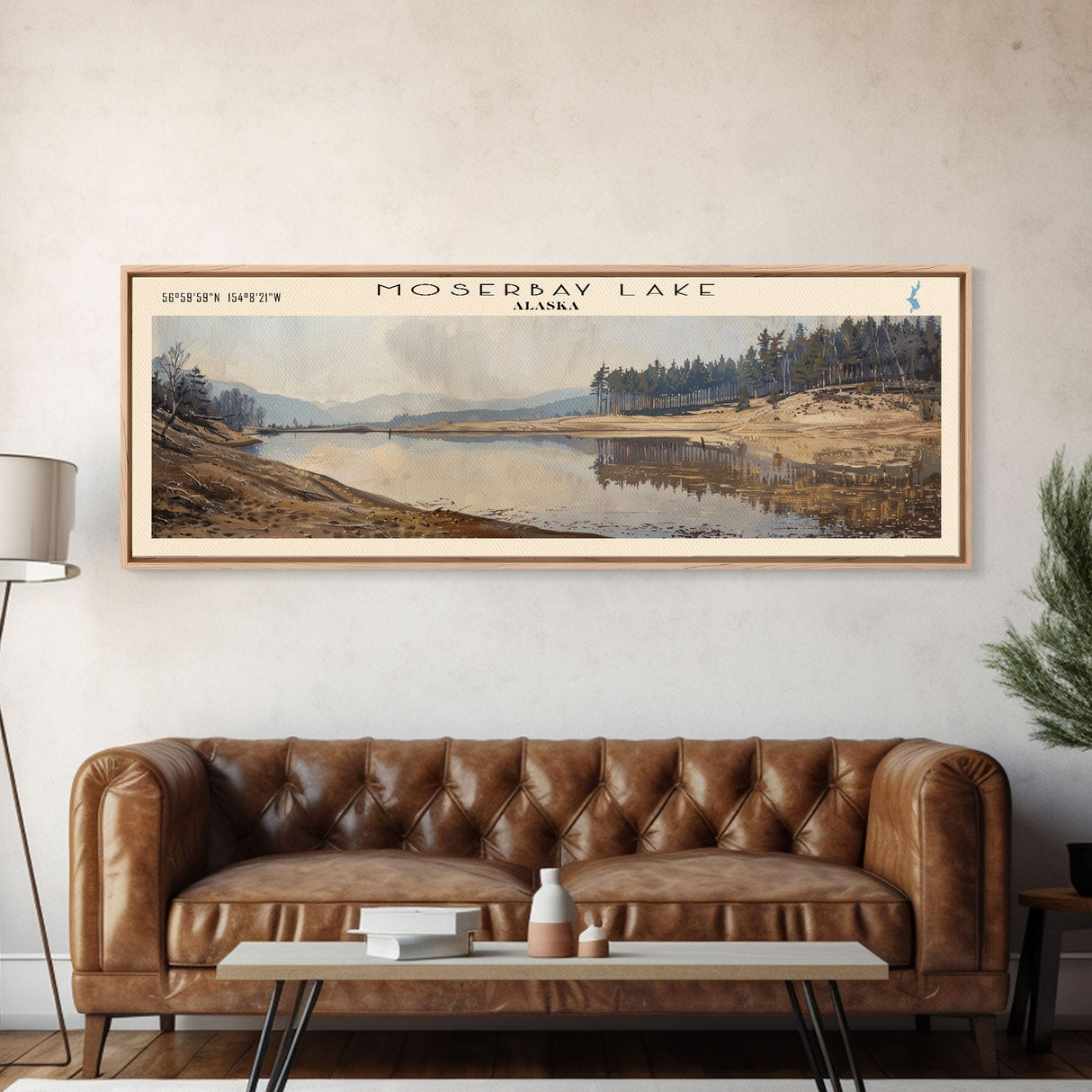 Moser Bay Lake Framed Canvas Print, Lake House Decor, Panoramic Wall Art, Travel Poster, Landscape Painting, Bedroom Decor