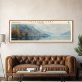 Nagagami Lake Framed Canvas Print, Lake House Decor, Panoramic Wall Art, Travel Poster, Landscape Painting, Bedroom Decor