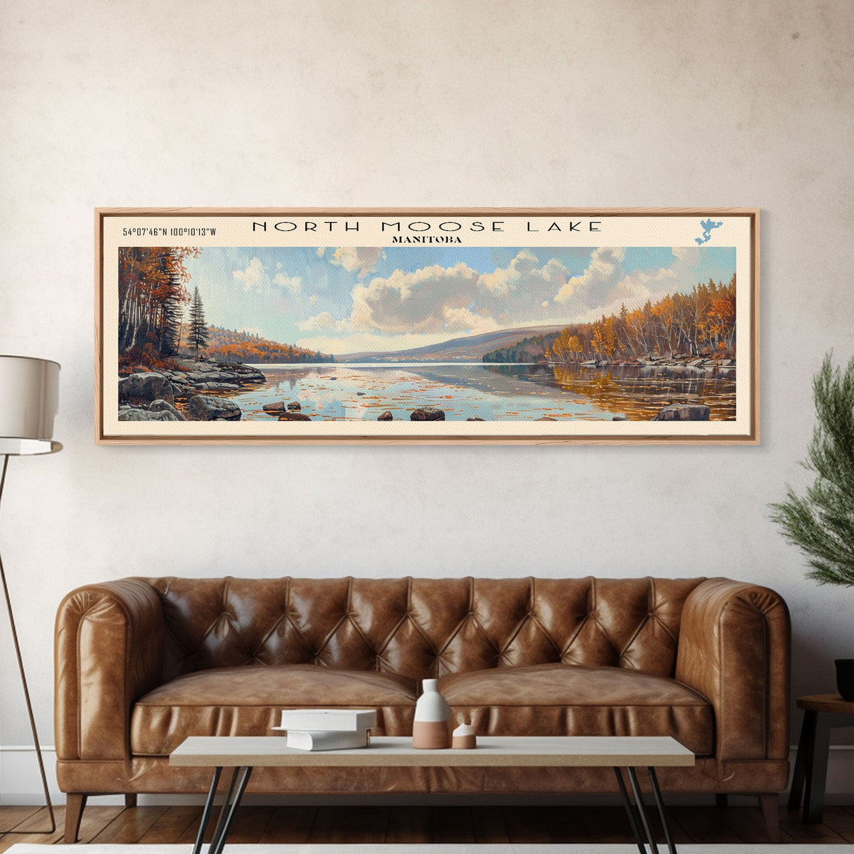 North Moose Lake Utah Framed Canvas Print, Lake House Decor, Panoramic Wall Art, Travel Poster, Beautiful Landscape Painting, Modern Art