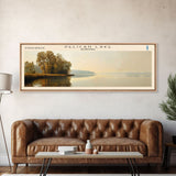 Pelican Lake Framed Canvas Print, Lake House Decor, Panoramic Wall Art, Travel Poster, Scenic Landscape Painting, Contemporary Art