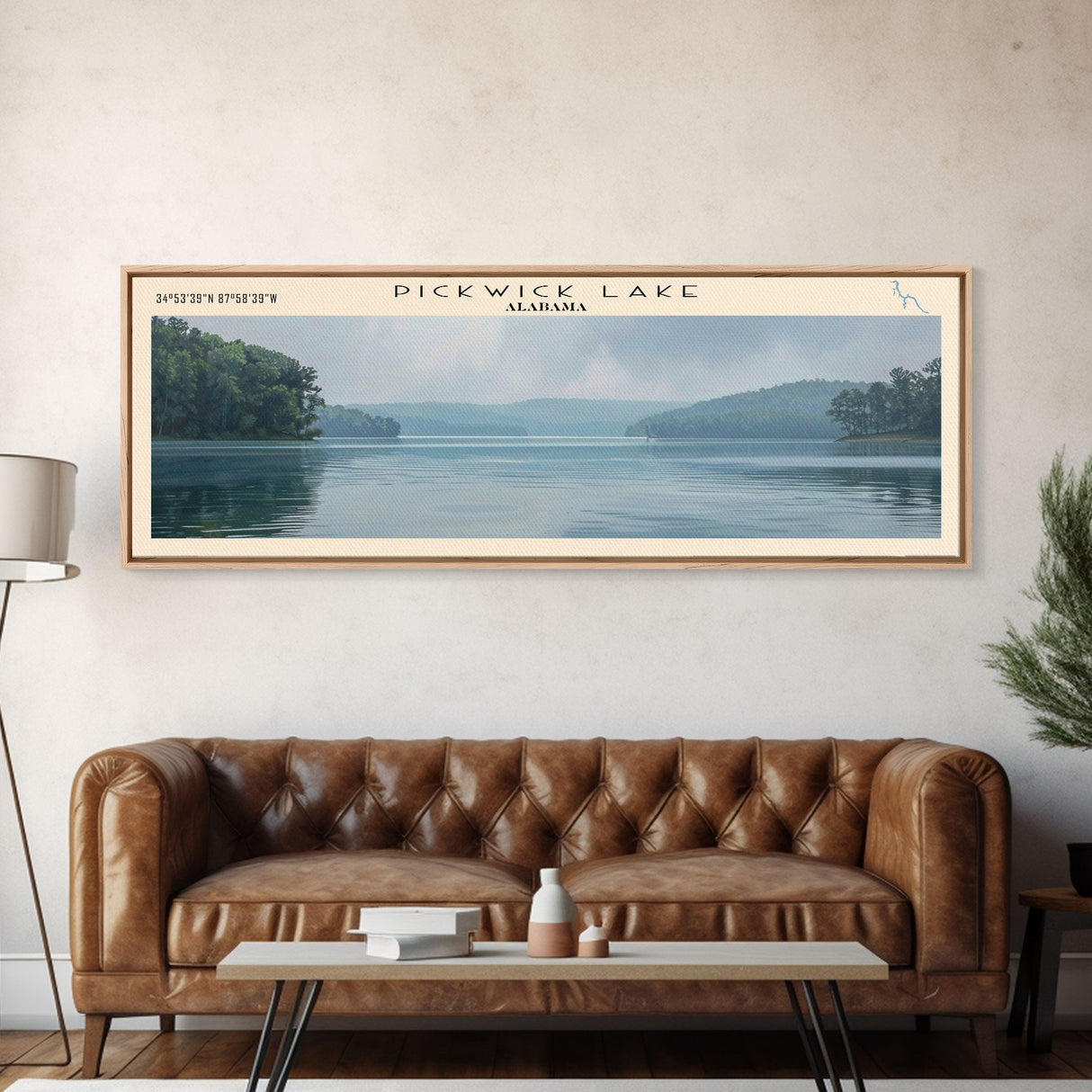 Pickwick Lake Alabama Framed Canvas Print, Lake House Decor, Panoramic Travel Poster, Scenic Wall Art, Contemporary Art