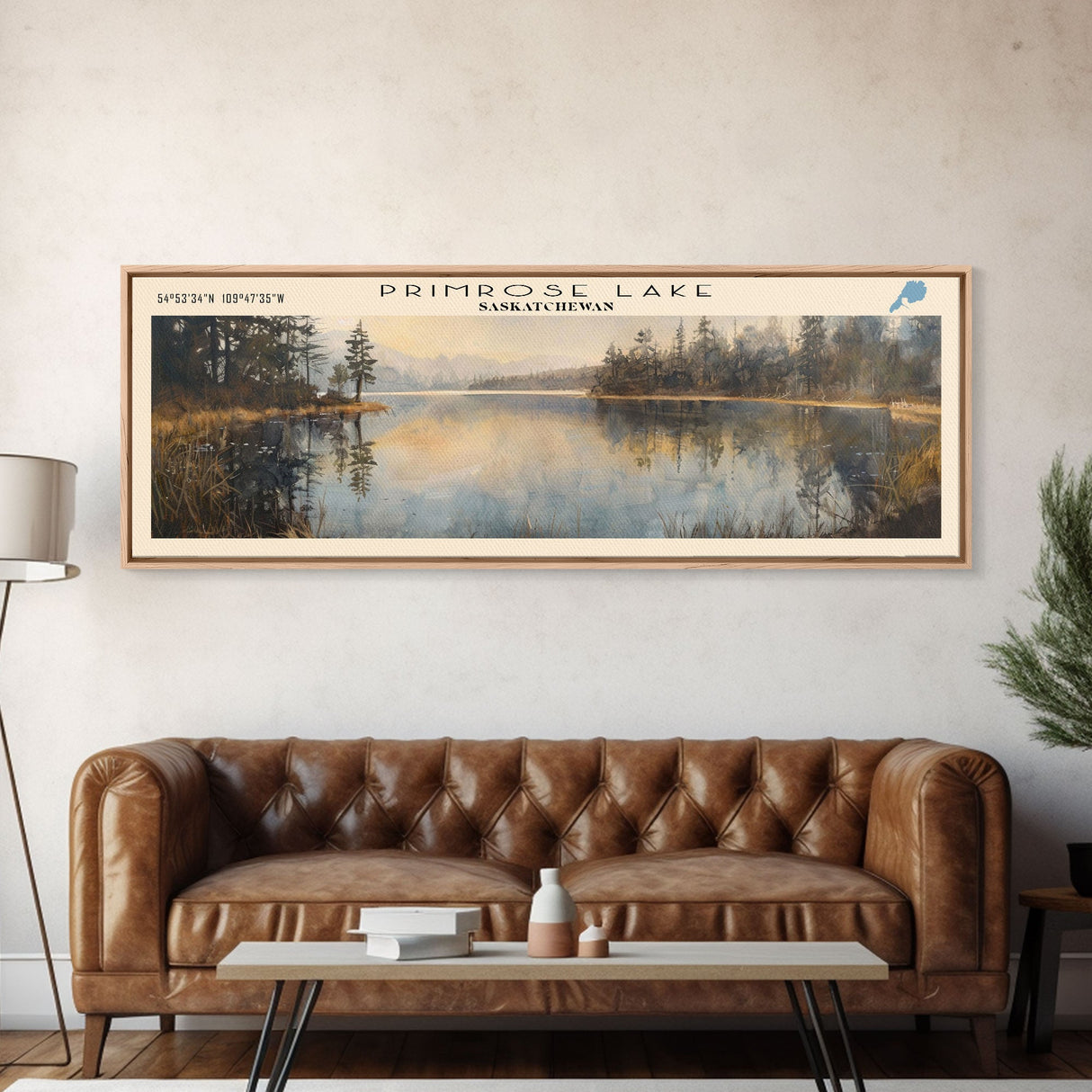 Primrose Lake Framed Canvas Print, Lake House Decor, Panoramic Travel Poster, Scenic Wall Art, Modern Art