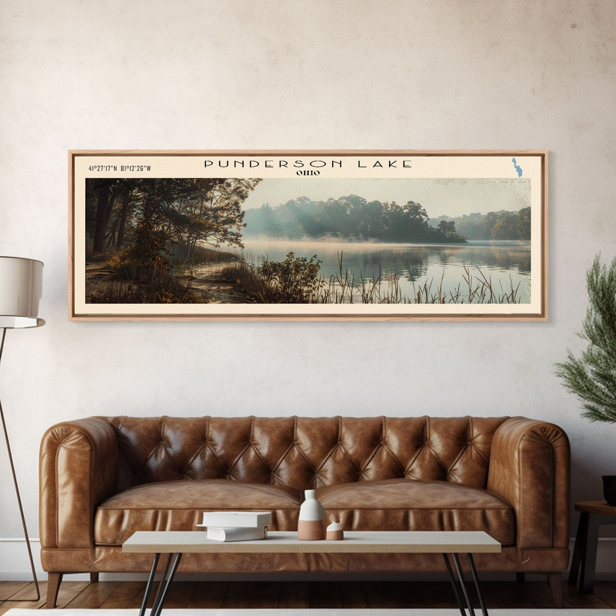 Punderson Lake Ohio Framed Canvas Print, Lake House Decor, Panoramic Travel Poster, Scenic Wall Art, Bedroom Decor