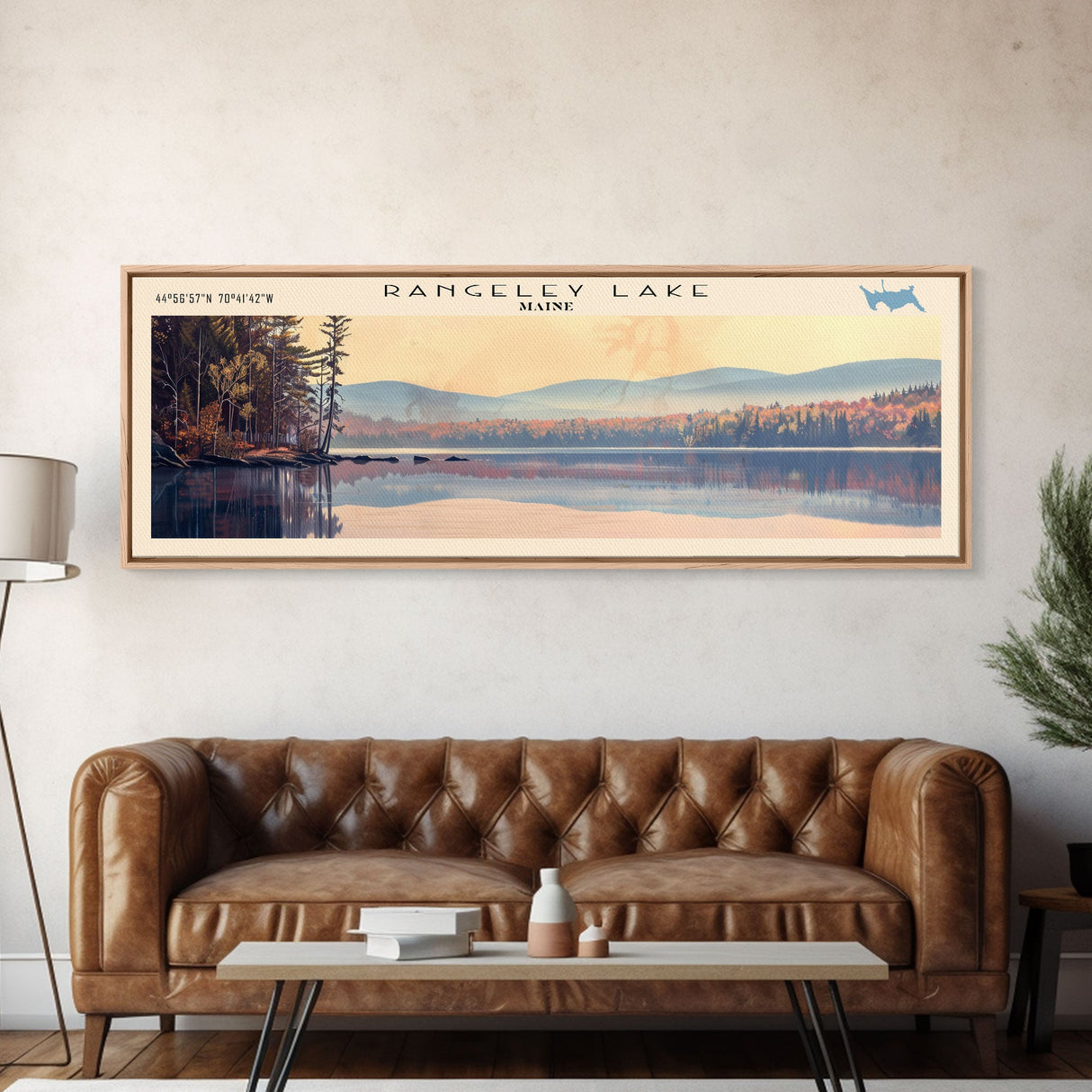 Rangeley Lake Maine Framed Canvas Print, Lake House Decor, Wall Art, Panoramic Travel Poster, Scenic Wall Art, Bedroom Decor