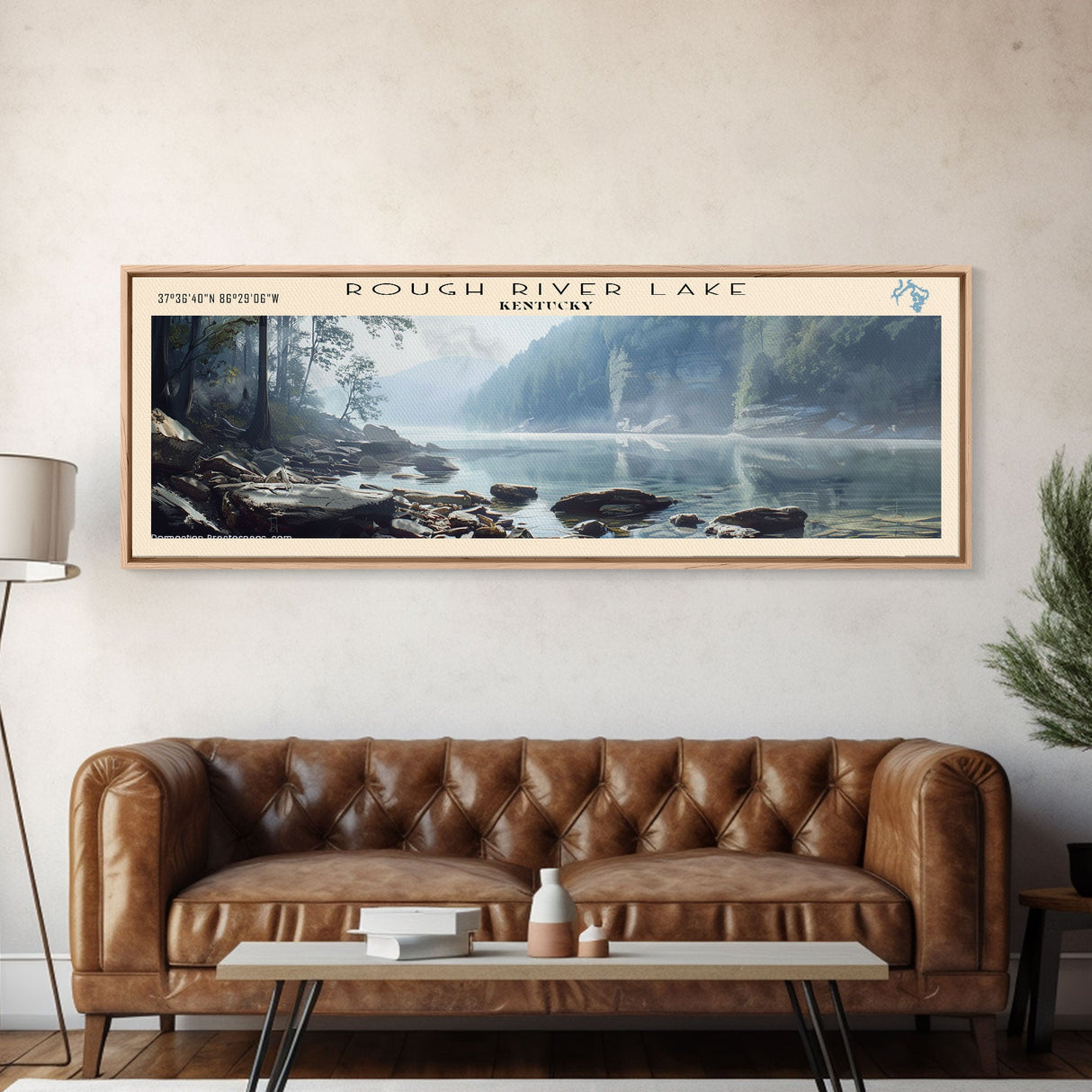 Rough River Lake Kentucky Framed Canvas Print, Lake House Decor, Panoramic Wall Art, Travel Poster, Serene Landscape Painting, Bedroom Decor