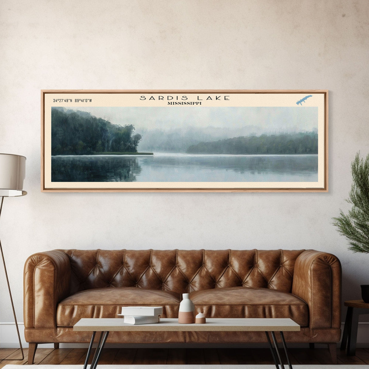 Sardis Lake Mississippi Framed Canvas Print, Lake House Decor, Panoramic Wall Art, Travel Poster, Beautiful Lake Scene, Home Decor