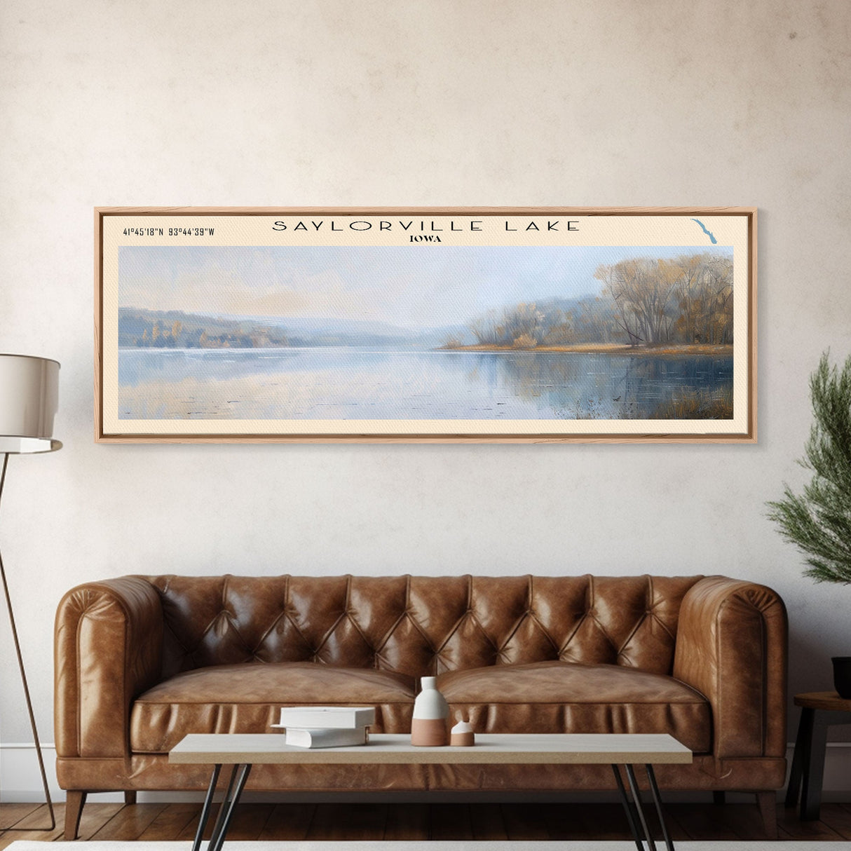 Saylorville Lake Iowa Framed Canvas Print, Lake House Decor, Panoramic Wall Art, Travel Poster, Beautiful Lake Scene, Home Decor