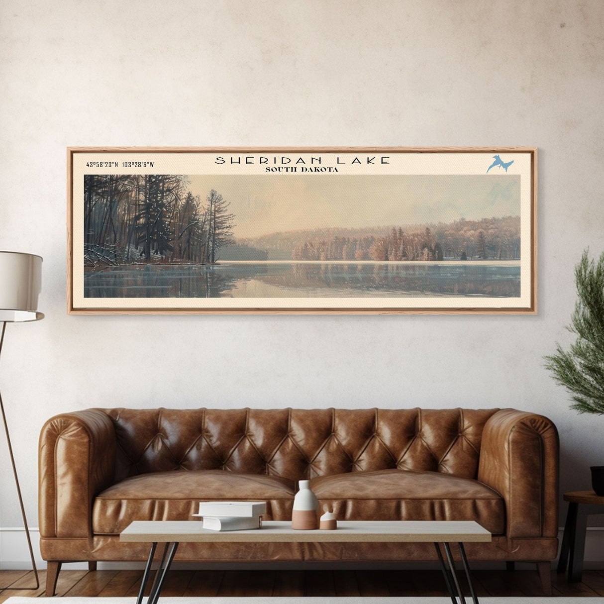 Sheridan Lake South Dakota Panoramic Framed Canvas Print, Lake House Decor, Wall Art, Travel Poster, Serene Landscape, Modern Art