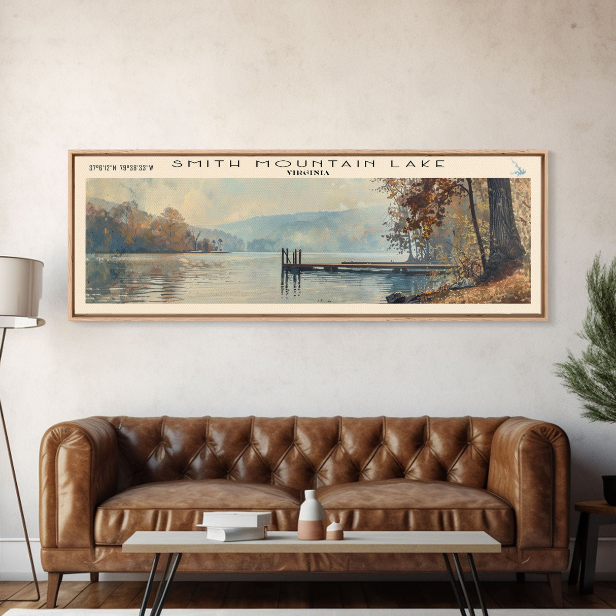 Smith Mountain Lake Virginia Panoramic Framed Canvas Print, Lake House Decor, Wall Art, Travel Poster, Beautiful Lake Scene, Modern Art