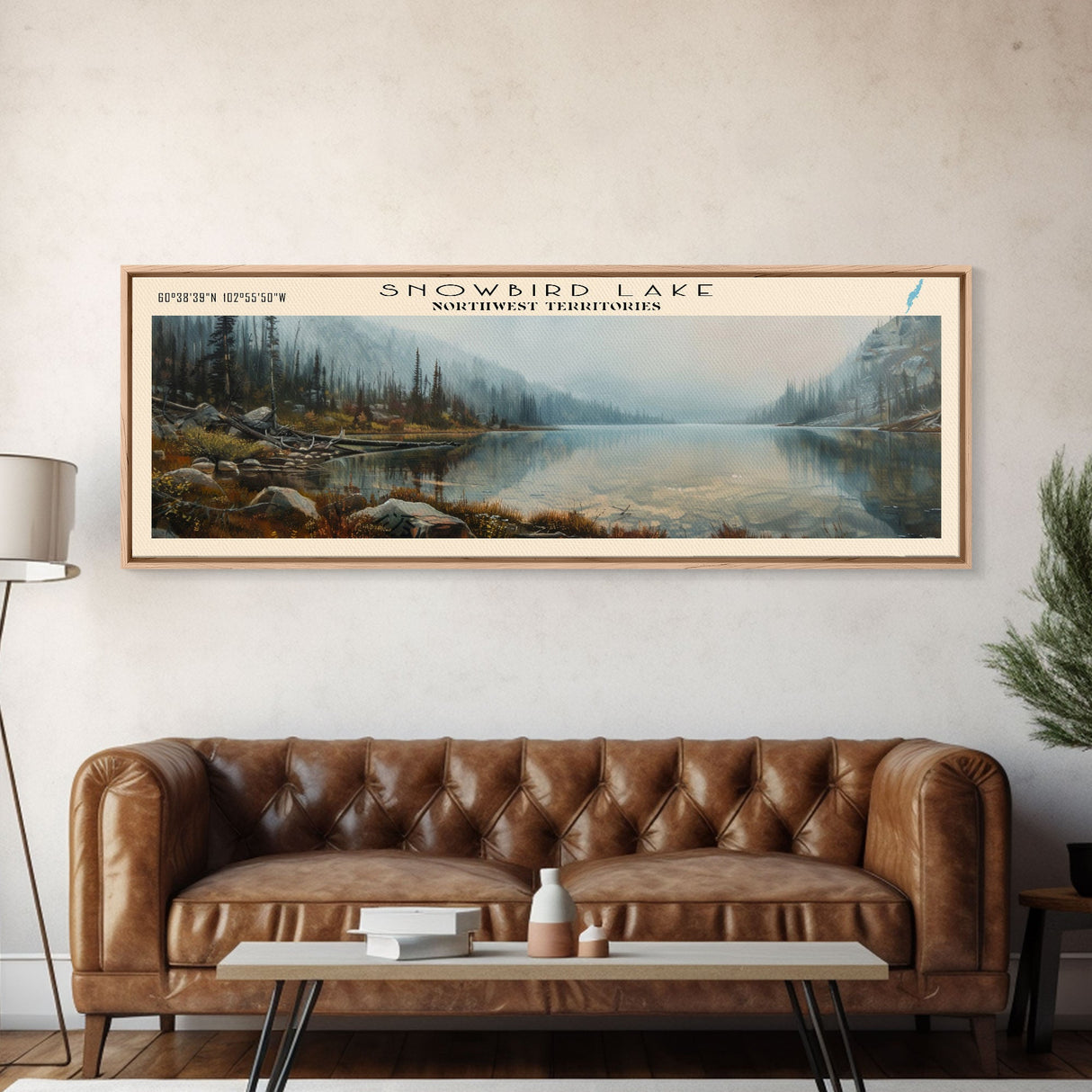 Snowbird Lake Wyoming Panoramic Framed Canvas Print, Lake House Decor, Wall Art, Travel Poster, Tranquil Landscape, Modern Art