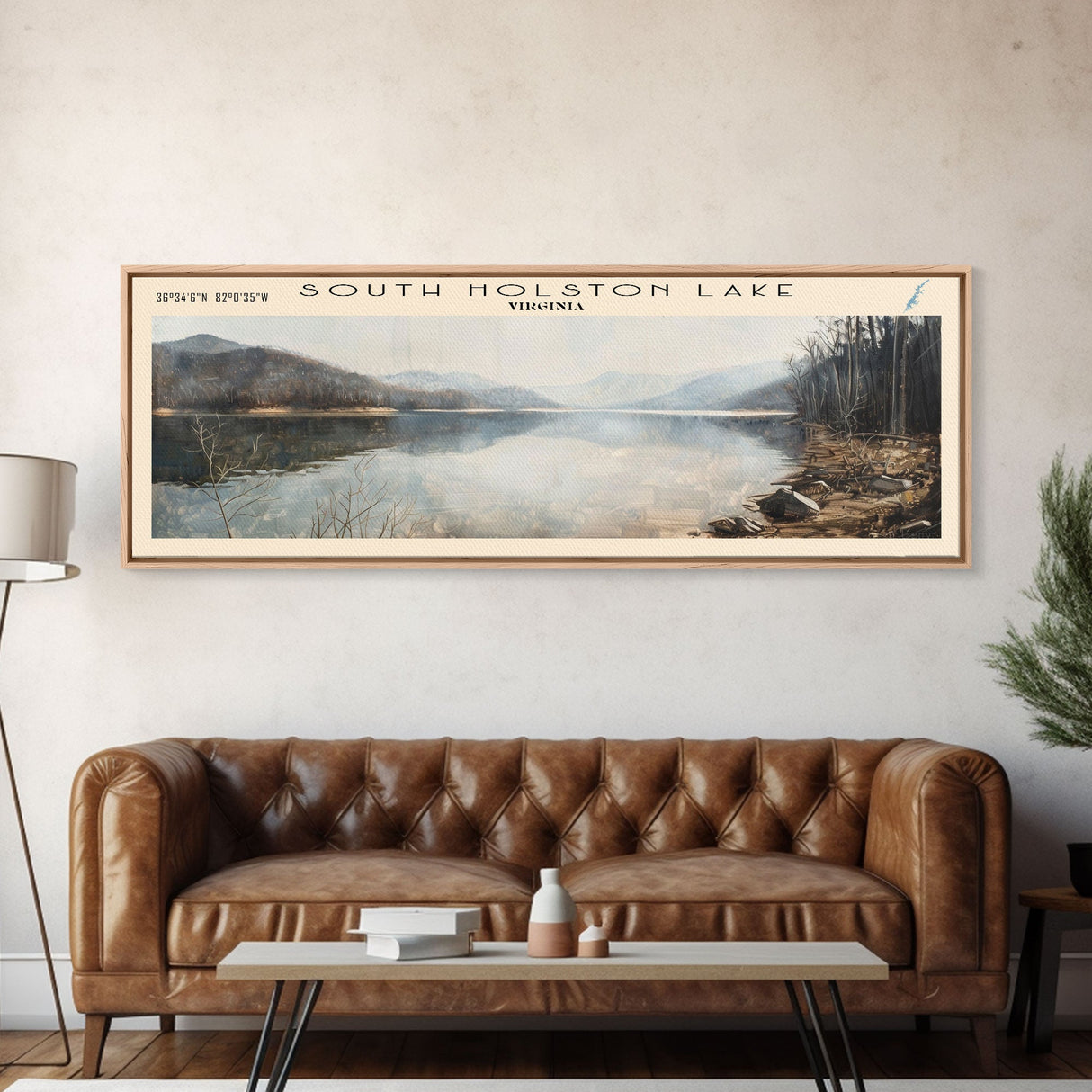 South Holston Lake Virginia Panoramic Framed Canvas Print, Lake House Decor, Wall Art, Travel Poster, Beautiful Lake Scene, Bedroom Decor