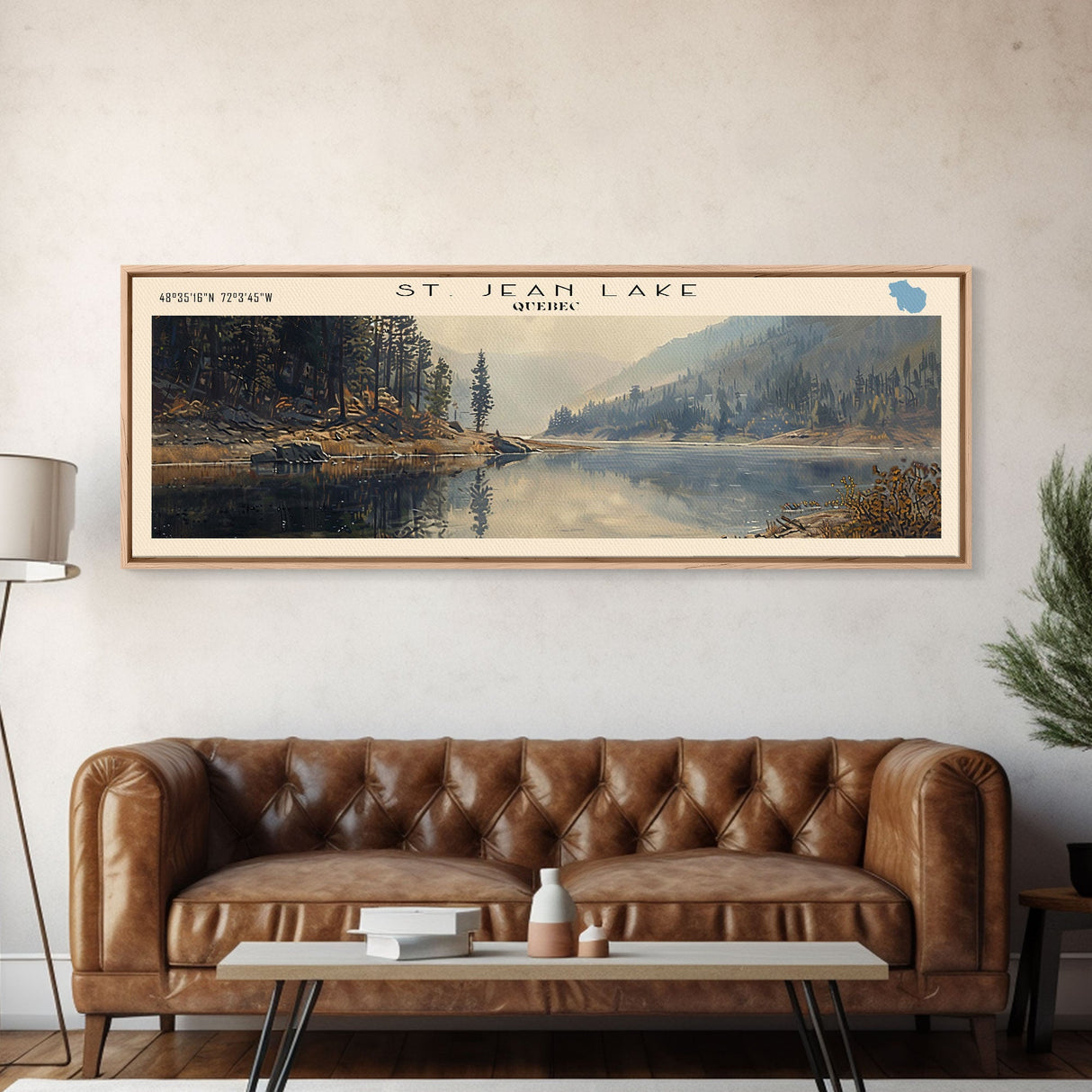 St. Jean Lake Panoramic Framed Canvas Print, Lake House Decor, Wall Art, Travel Poster, Beautiful Lake Scene, Bedroom Decor