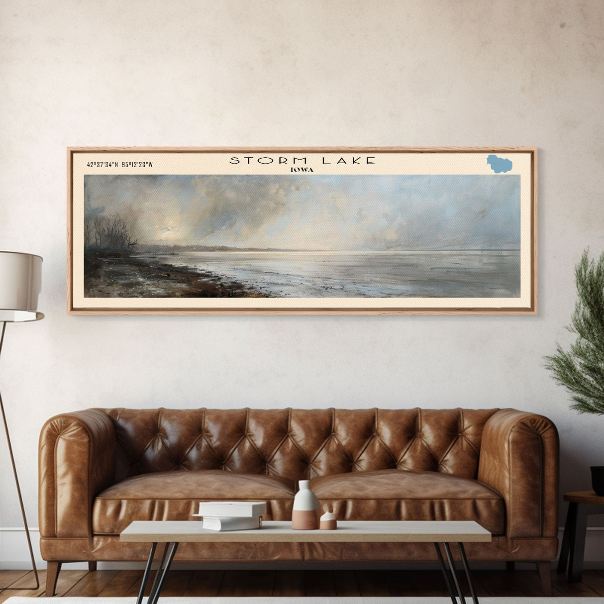 Storm Lake Iowa Panoramic Framed Canvas Print, Lake House Decor, Wall Art, Travel Poster, Beautiful Lake Scene, Modern Art