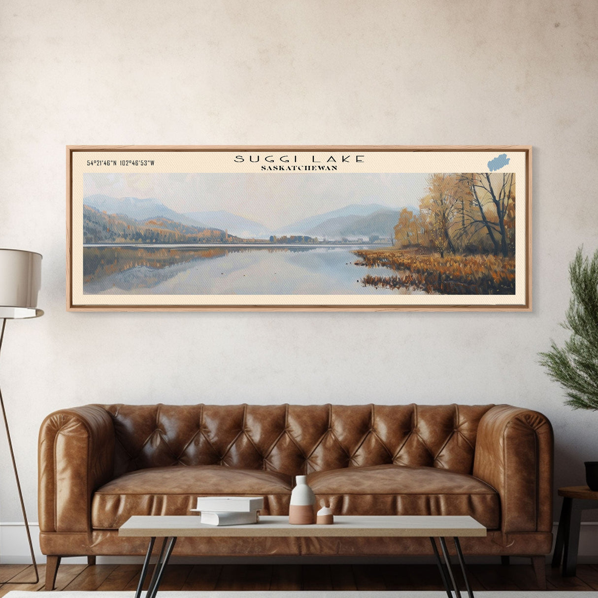 Suggi Lake Panoramic Wall Art, Framed Canvas Print, Lake House Decor, Travel Poster, Tranquil Lake Painting, Modern Art, Living Room Decor