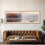 Swan Lake Panoramic Wall Art, Framed Canvas Print, Lake House Decor, Travel Poster, Scenic Lake Painting, Living Room Decor