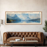 Swiftcurrent Lake Montana Panoramic Wall Art, Framed Canvas Print, Lake House Decor, Travel Poster, Tranquil Landscape, Modern Art, Bedroom Decor