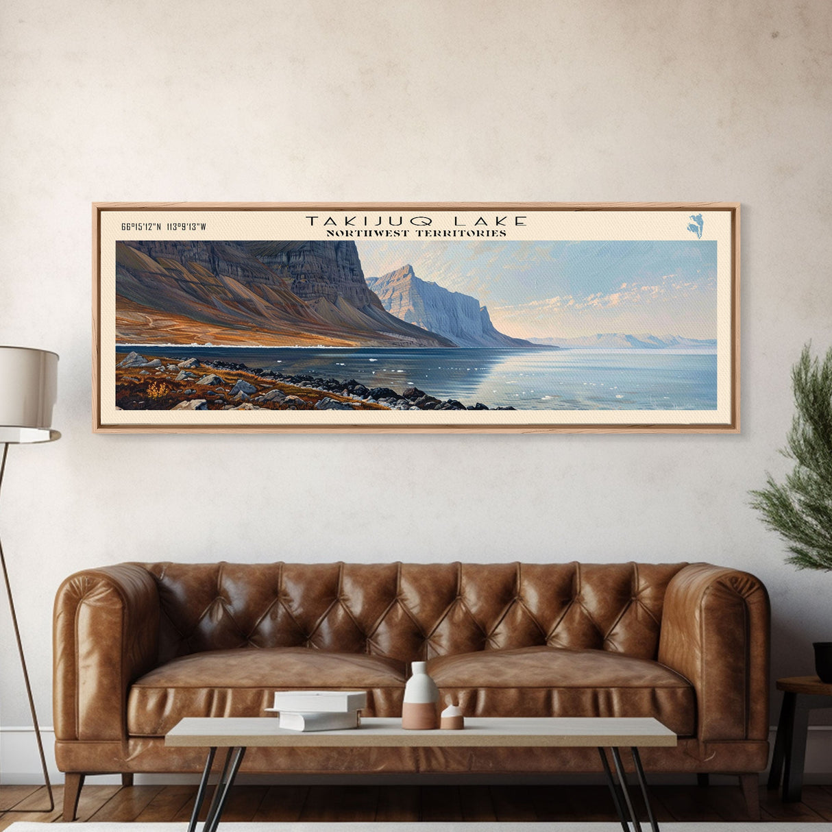 Takijuq Lake Panoramic Wall Art, Framed Canvas Print, Lake House Decor, Travel Poster, Scenic Landscape Painting, Bedroom Decor