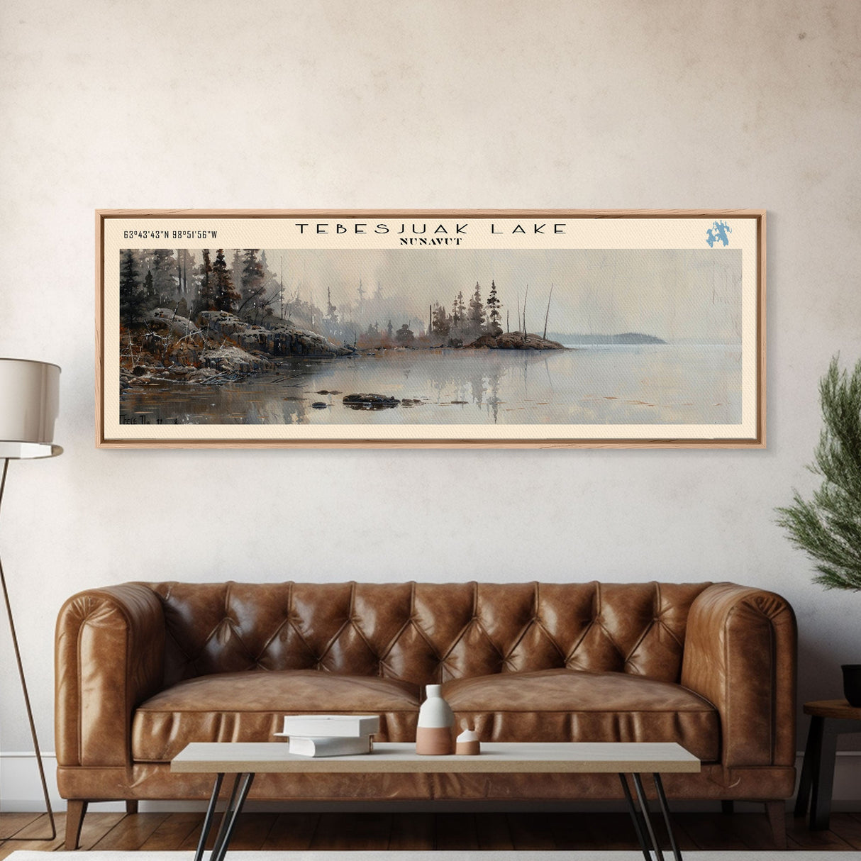 Tebesjuak Panoramic Wall Art, Framed Canvas Print, Lake House Decor, Travel Poster, Beautiful Lake Scene, Bedroom Decor, Living Room Art