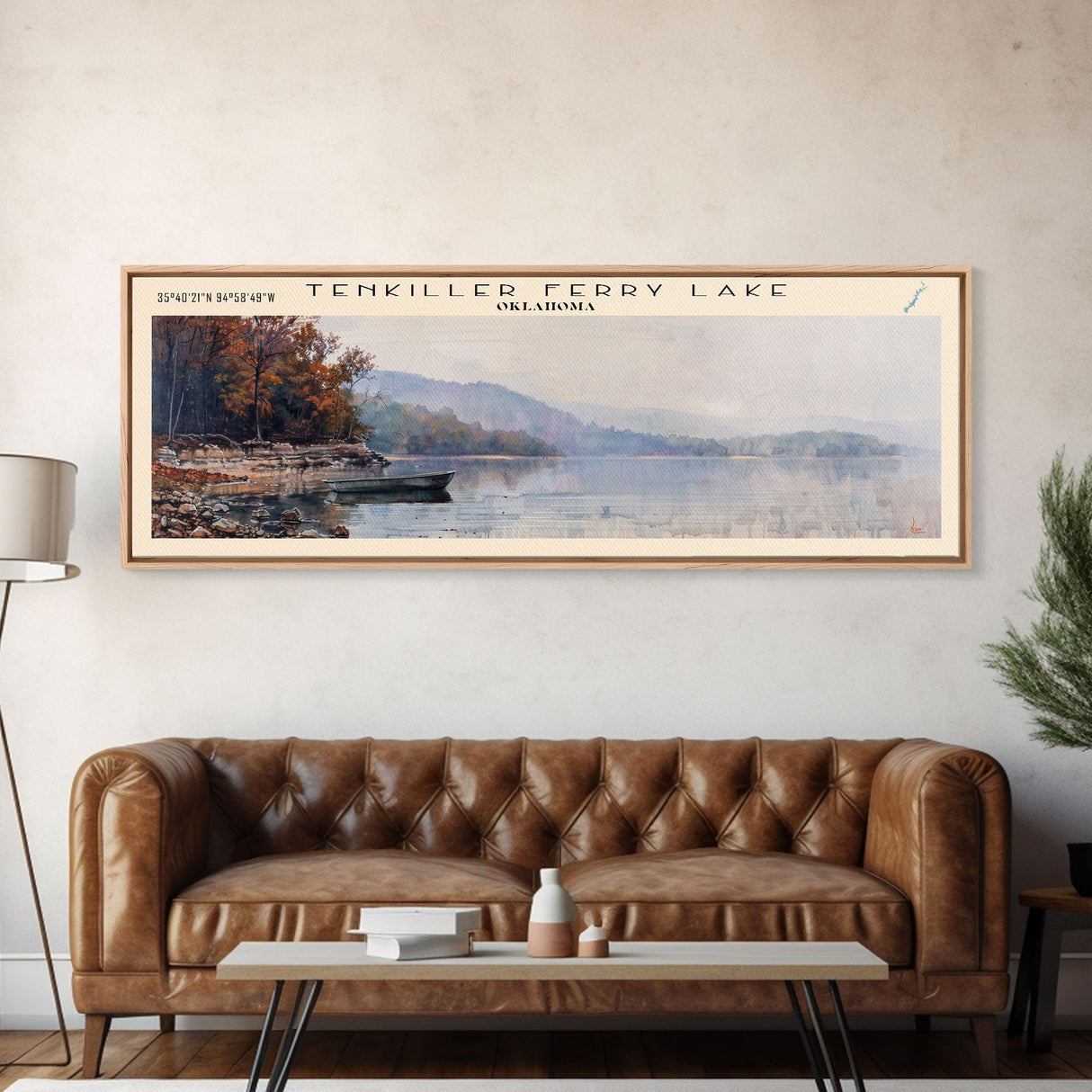 Tenkiller Ferry Lake Oklahoma Panoramic Wall Art, Framed Canvas Print, Lake House Decor, Travel Poster, Beautiful Lake Scene, Living Room Decor, Scenic Art