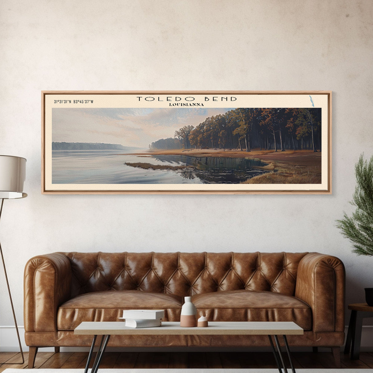 Toledo Bend Reservoir Louisiana Panoramic Wall Art, Framed Canvas Print, Lake House Decor, Travel Poster, Beautiful Lake Scene, Home Art