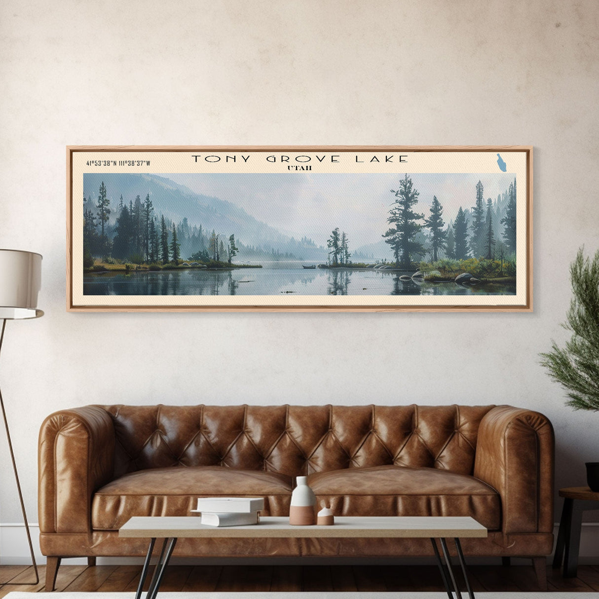 Tony Grove Lake Utah Panoramic Wall Art, Framed Canvas Print, Lake House Decor, Travel Poster, Scenic Lake Scene, Bedroom Decor