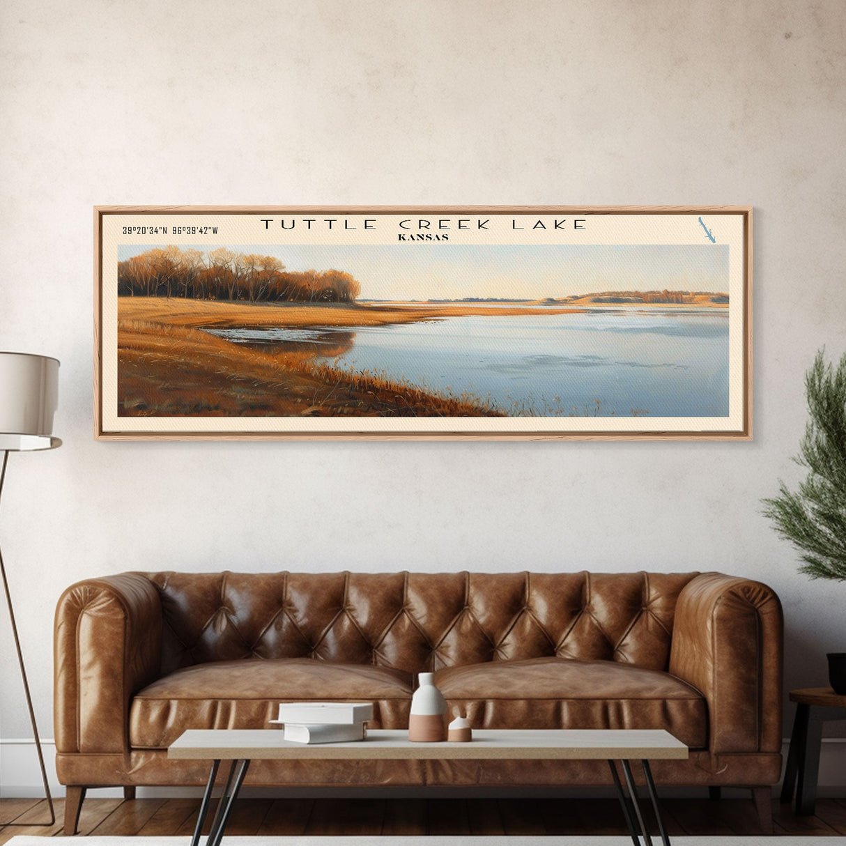 Tuttle Creek Lake Kansas Panoramic Wall Art, Framed Canvas Print, Lake House Decor, Travel Poster, Serene Landscape, Home Art