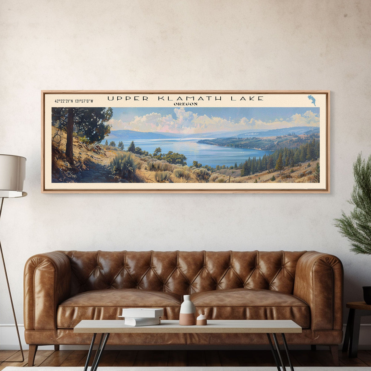 Upper Klamath Lake Oregon Panoramic Wall Art, Framed Canvas Print, Lake House Decor, Travel Poster, Scenic Lake Scene, Bedroom Decor