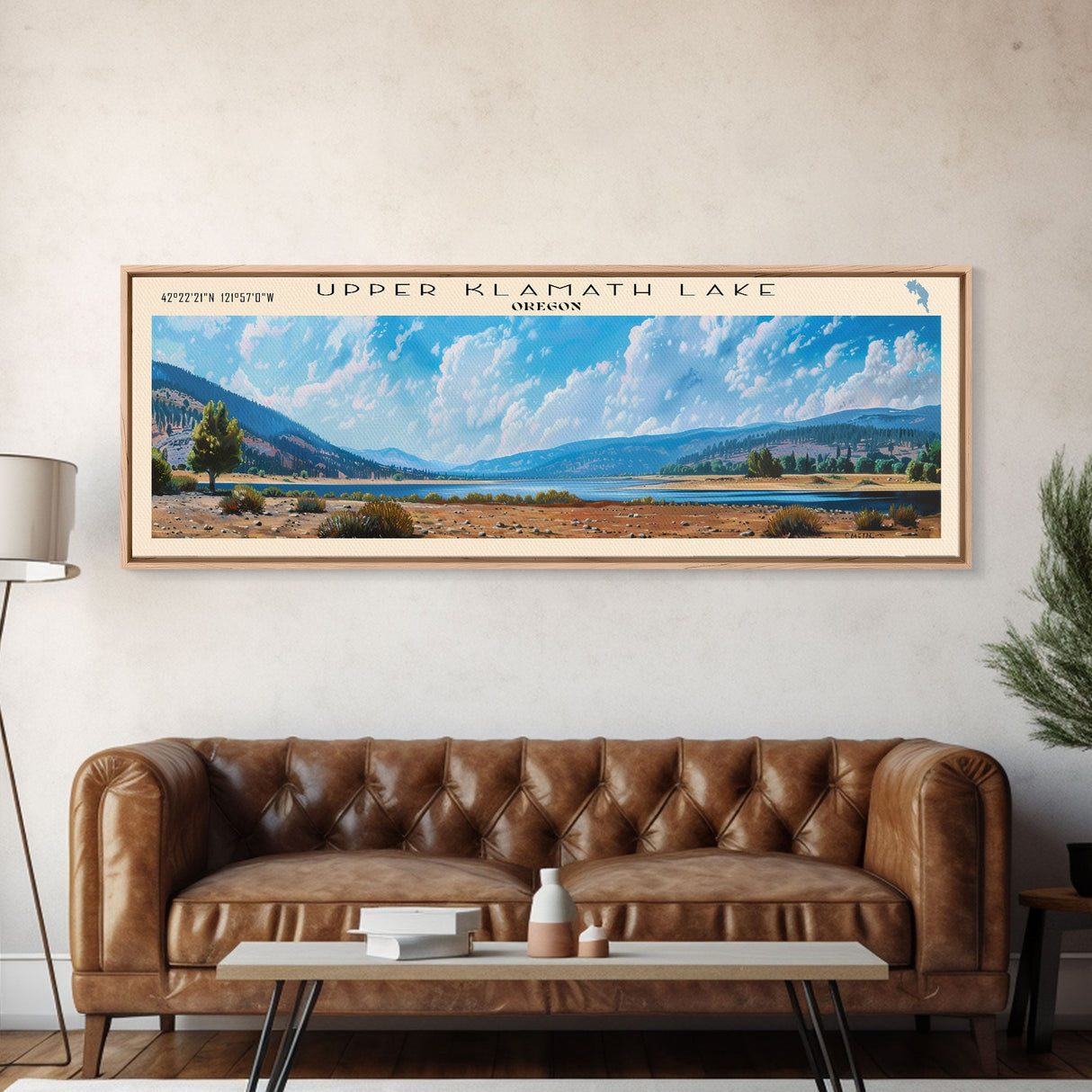 Upper Klamath Lake Panoramic Wall Art, Framed Canvas Print, Lake House Decor, Travel Poster, Scenic Lake Scene, Living Room Art