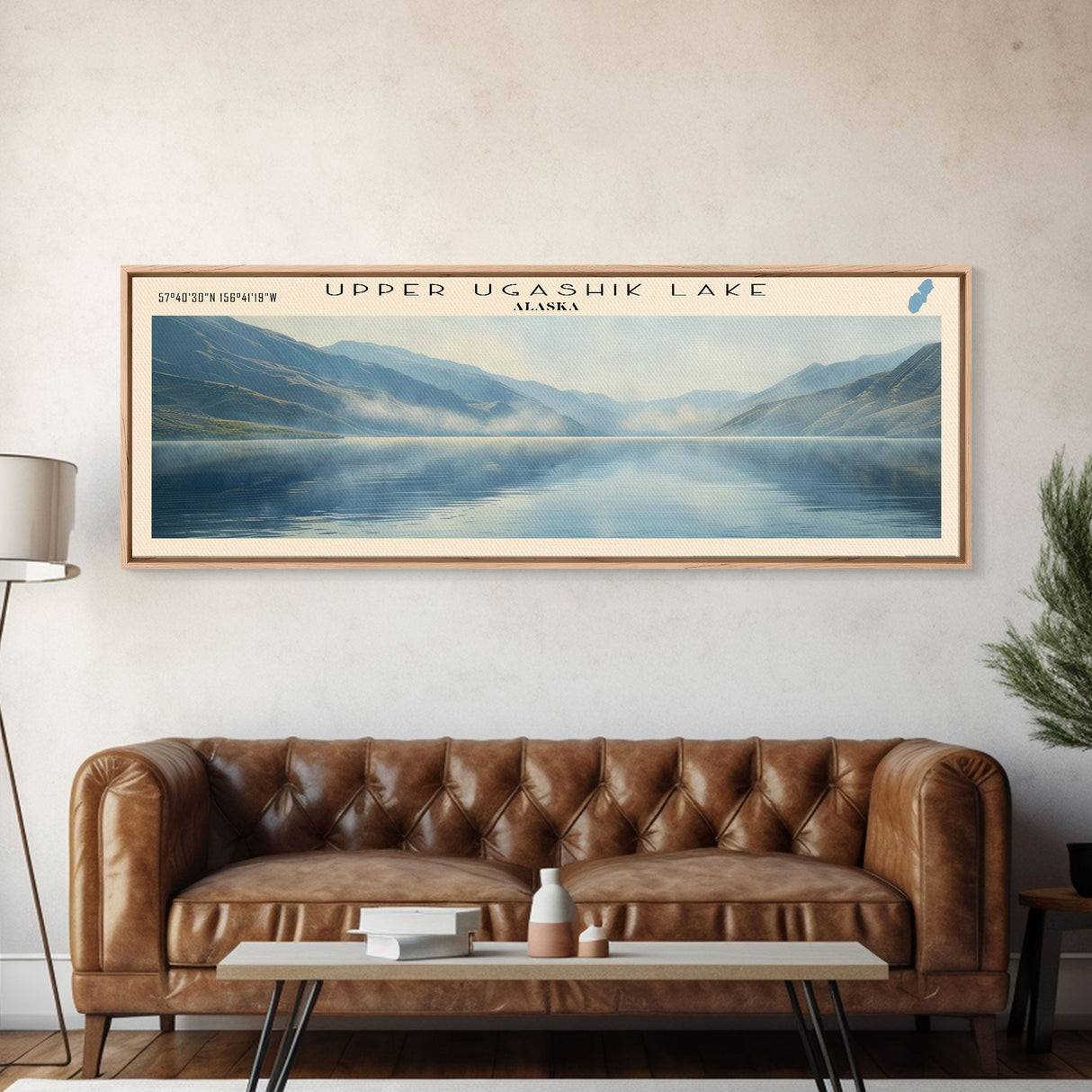 Upper Ugashik Lake Panoramic Wall Art, Framed Canvas Print, Lake House Decor, Travel Poster, Beautiful Lake Scene, Bedroom Decor