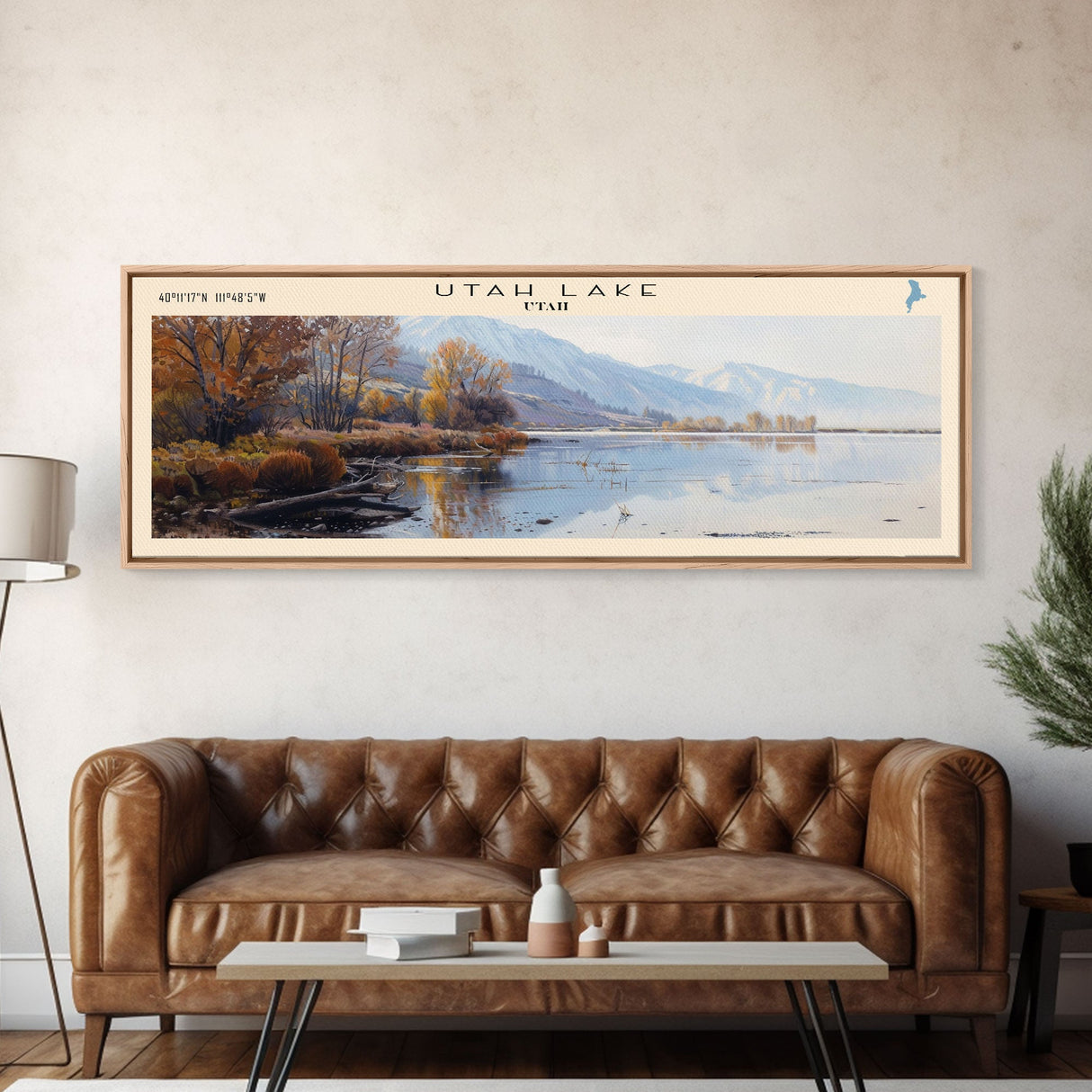 Utah Lake Panoramic Wall Art, Framed Canvas Print, Lake House Decor, Travel Poster, Serene Landscape, Living Room Decor