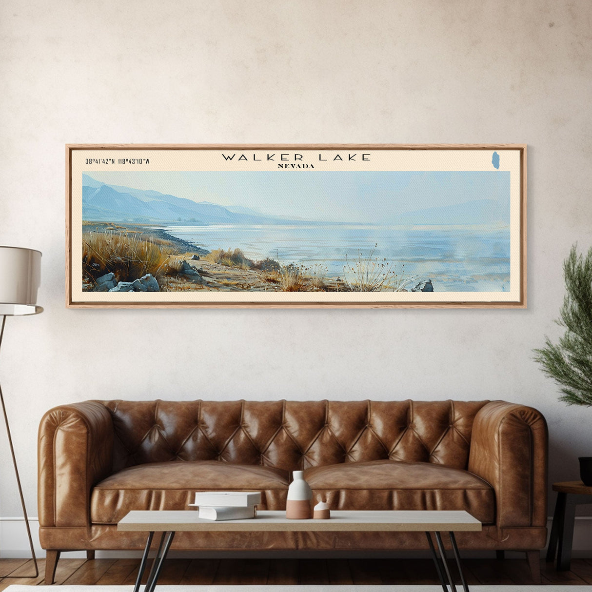 Walker Lake Nevada Panoramic Wall Art, Framed Canvas Print, Lake House Decor, Travel Poster, Serene Landscape, Home Decor