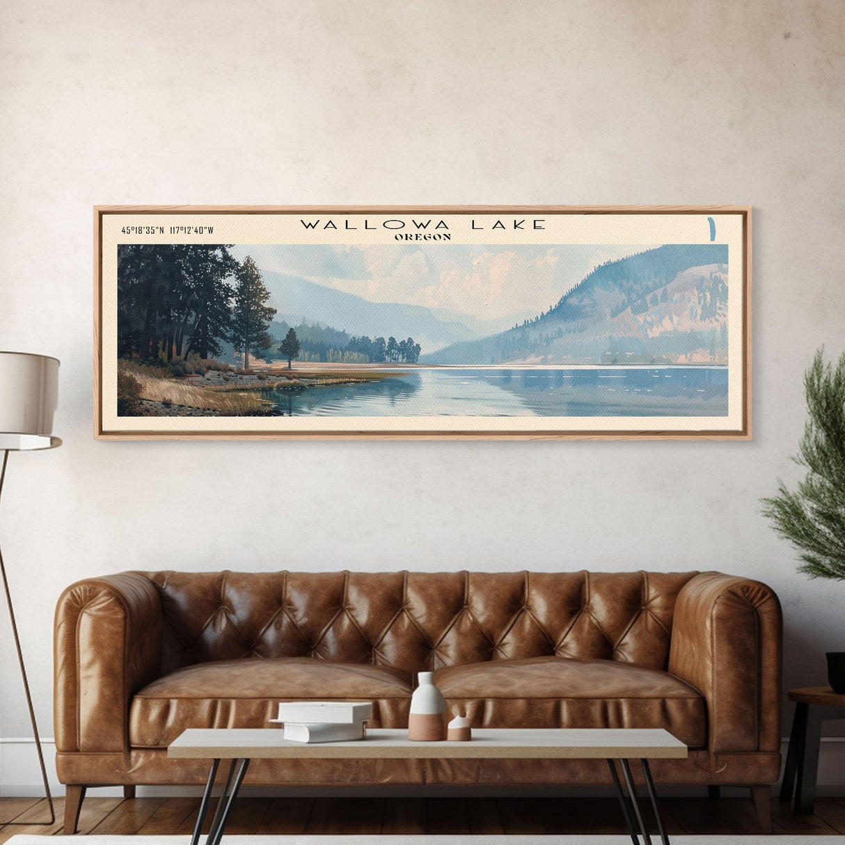 Wallowa Lake Oregon Panoramic Wall Art, Framed Canvas Print, Lake House Decor, Travel Poster, Serene Landscape, Home Art