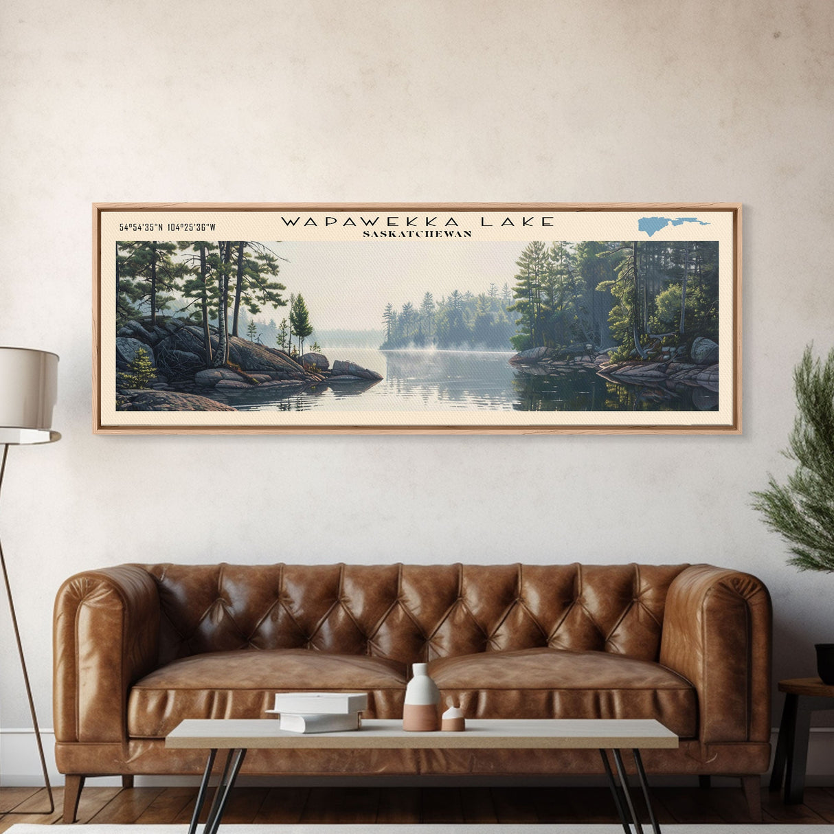 Wapawekka Lake Panoramic Wall Art, Framed Canvas Print, Lake House Decor, Travel Poster, Serene Landscape, Home Decor