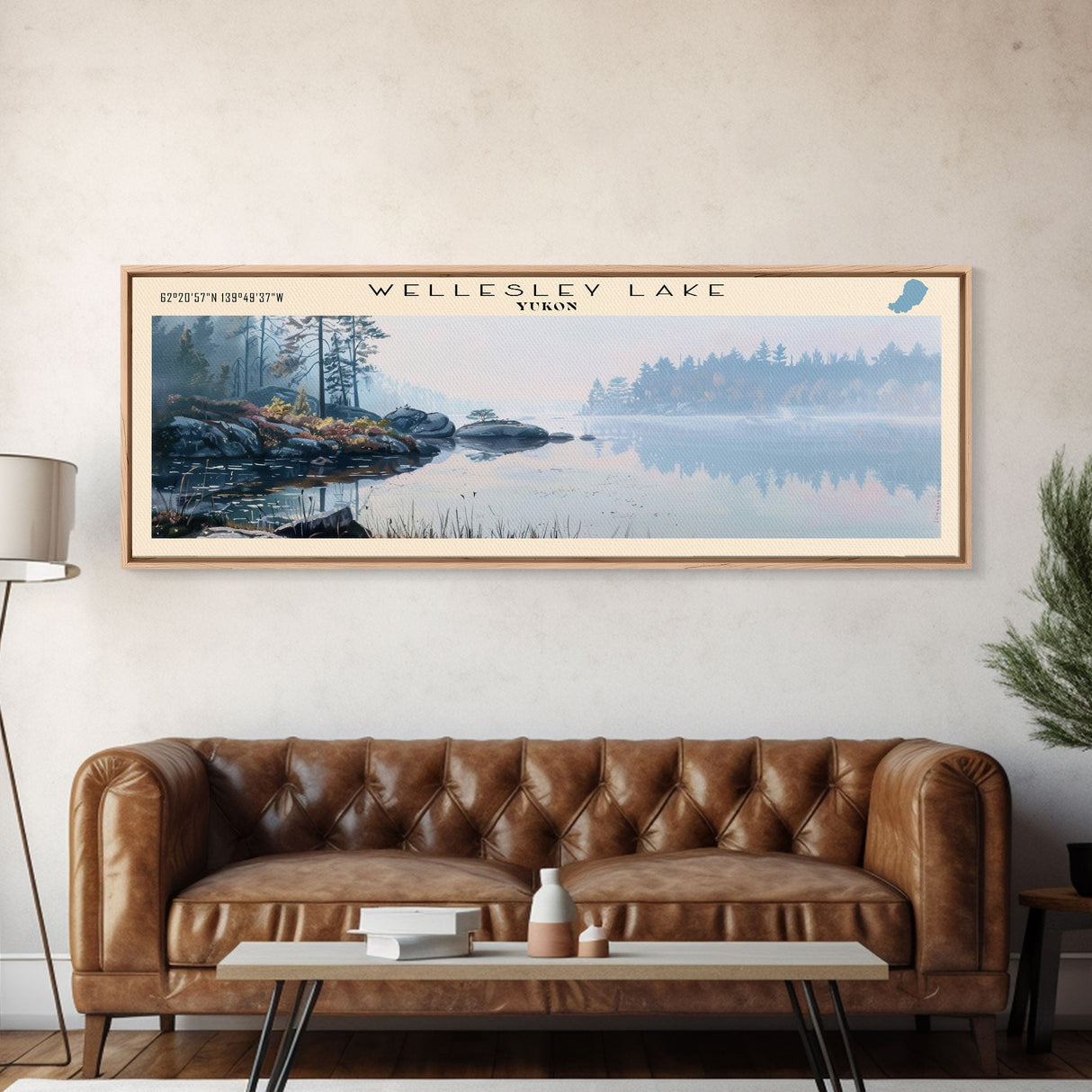 Wellesley Lake Panoramic Wall Art, Framed Canvas Print, Lake House Decor, Travel Poster, Beautiful Lake Scene, Home Art