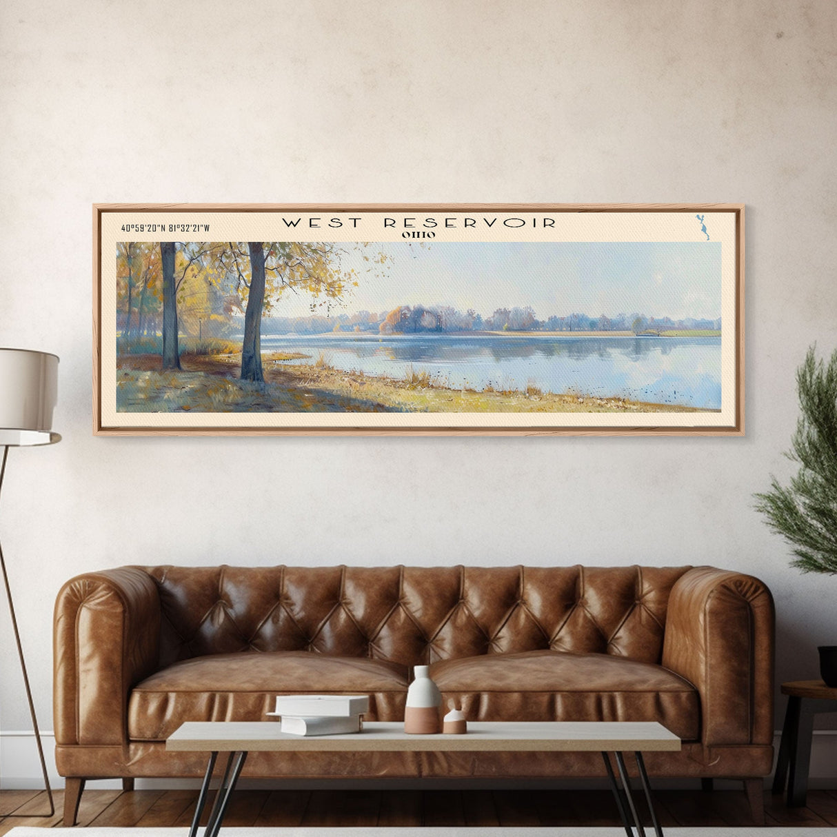 West Reservoir Ohio Panoramic Wall Art, Framed Canvas Print, Lake House Decor, Travel Poster, Scenic Lake Scene, Bedroom Decor