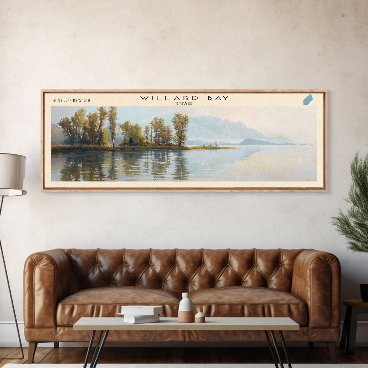 Willard Bay Utah Panoramic Wall Art, Framed Canvas Print, Lake House Decor, Travel Poster, Beautiful Lake Scene, Bedroom Art