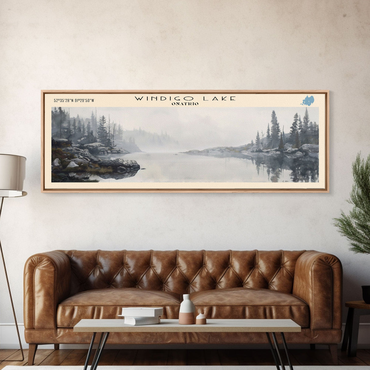 Windigo Lake Panoramic Wall Art, Framed Canvas Print, Lake House Decor, Travel Poster, Beautiful Lake Scene, Living Room Art