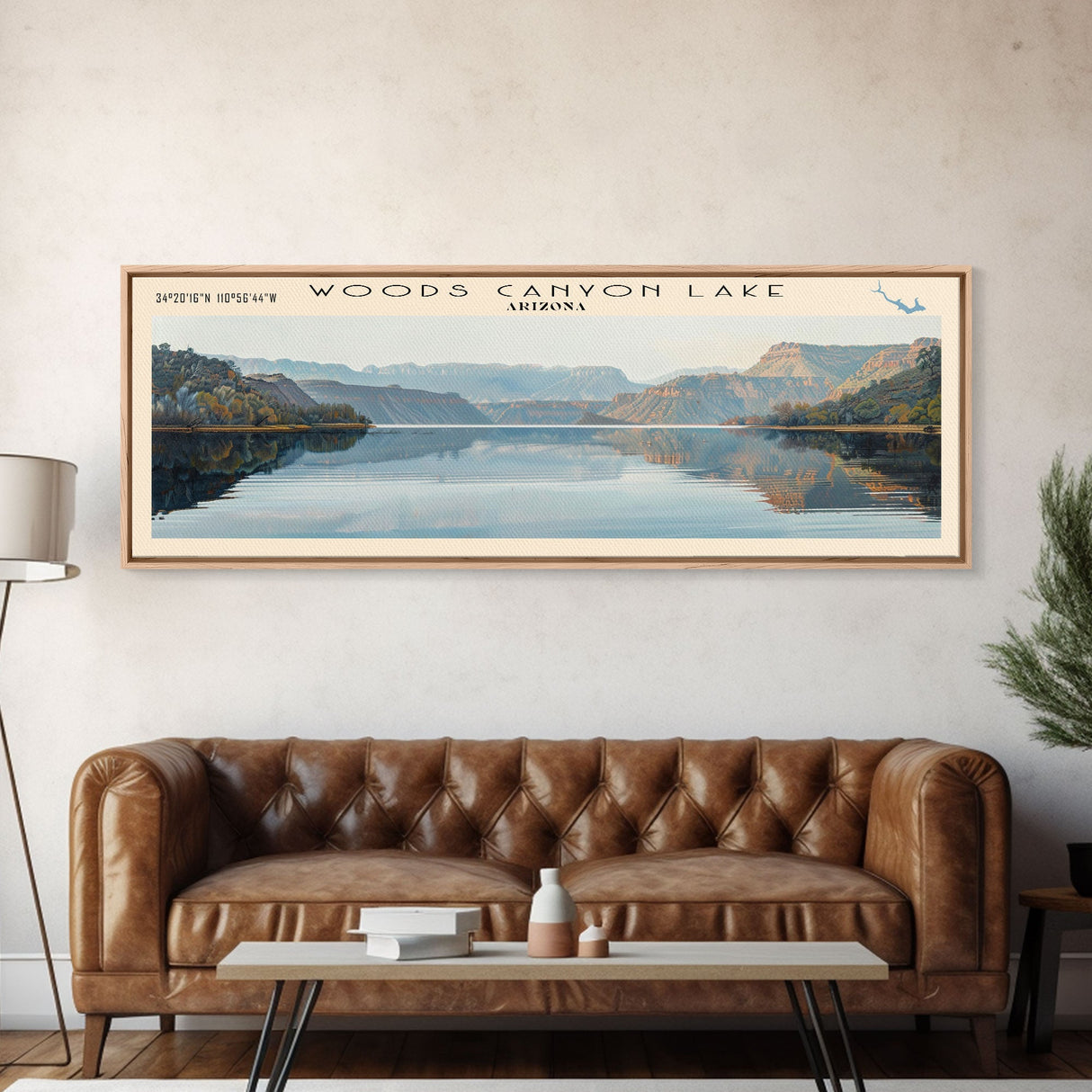 Woods Canyon Lake Arizona Panoramic Wall Art, Framed Canvas Print, Lake House Decor, Travel Poster, Serene Landscape, Home Art