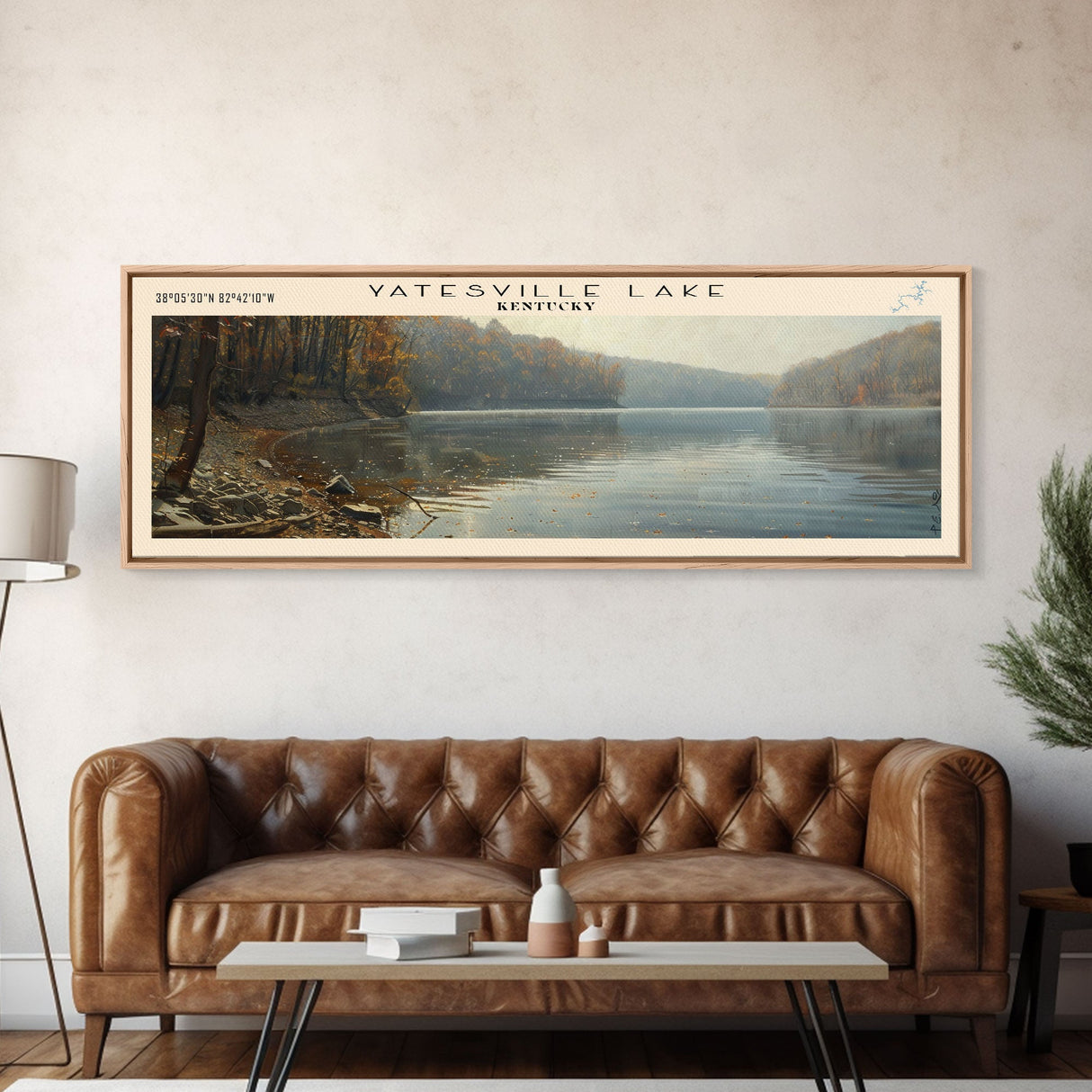 Yatesville Lake Kentucky Panoramic Wall Art, Framed Canvas Print, Lake House Decor, Travel Poster, Scenic Lake Scene, Bedroom Decor