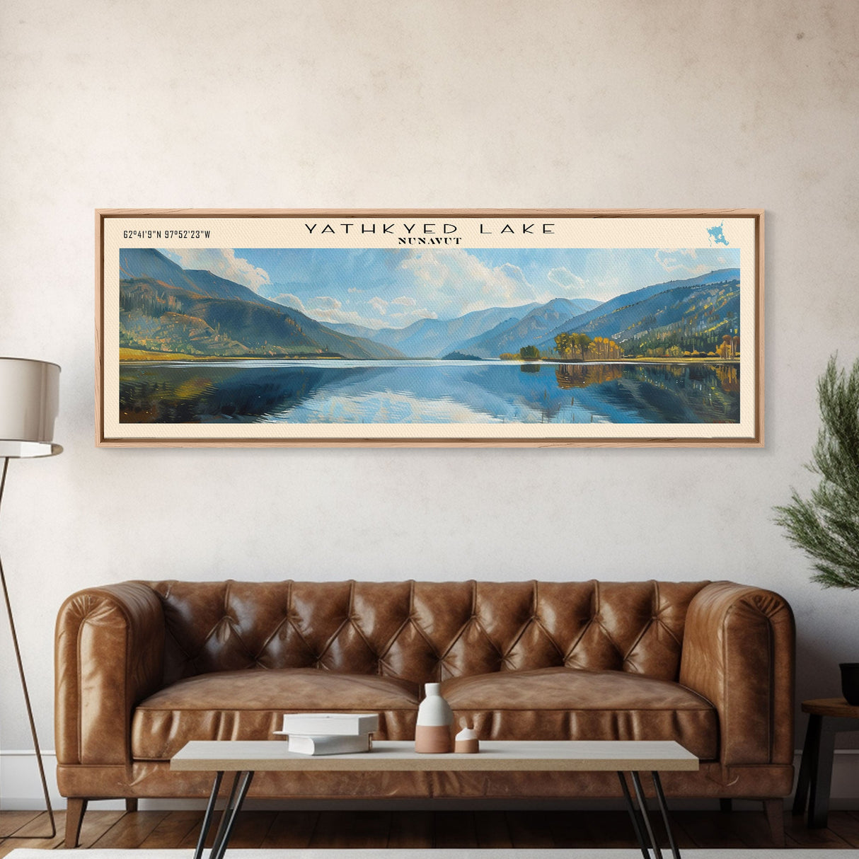 Yathkyed Lake Panoramic Wall Art, Framed Canvas Print, Lake House Decor, Travel Poster, Serene Landscape, Home Art