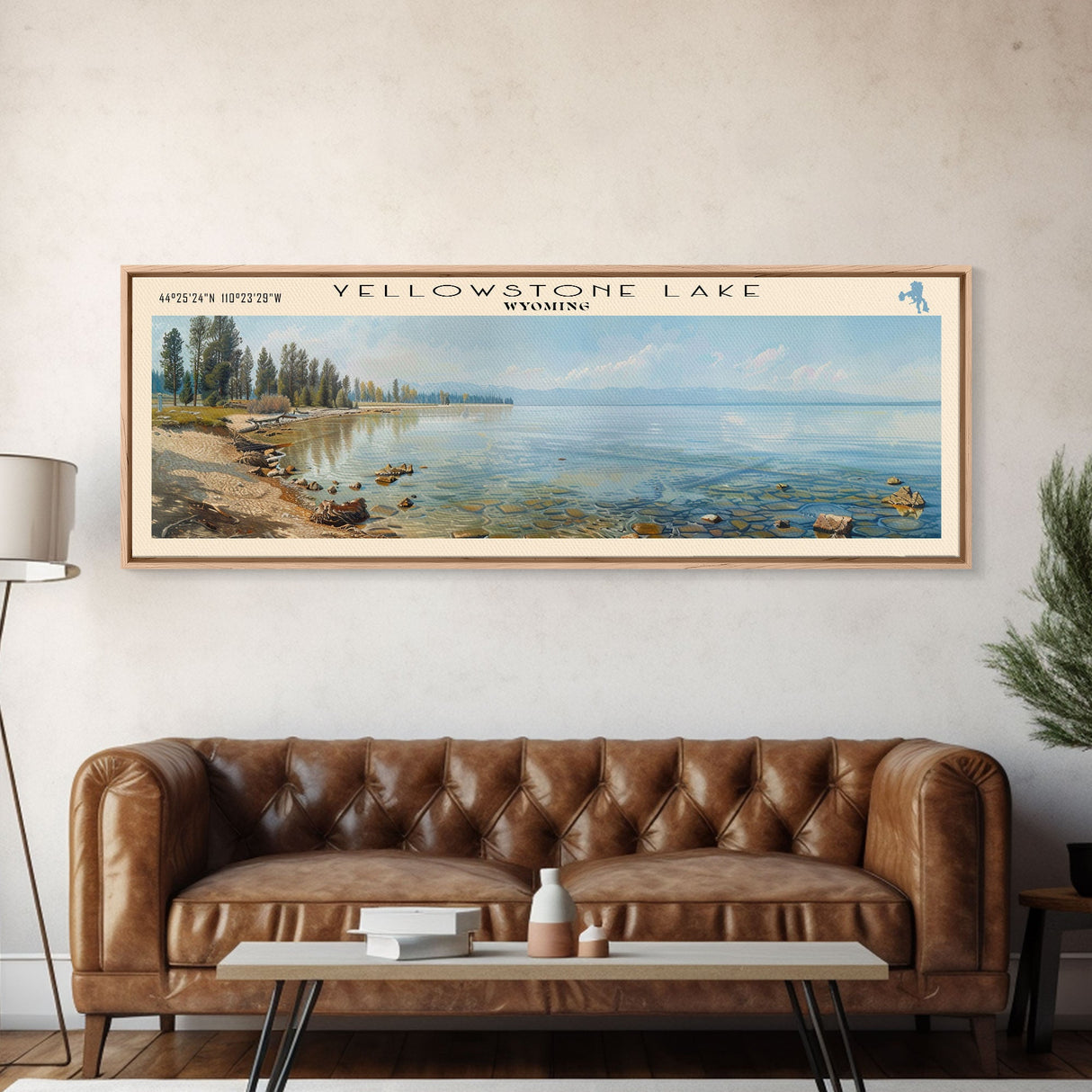 Yellowstone Lake Panoramic Wall Art, Framed Canvas Print, Lake House Decor, Travel Poster, Beautiful Lake Scene, Living Room Decor