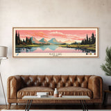 Alice Lake Idaho Framed Canvas Print, Panoramic Wall Art, Midcentury Modern, Pop Art, Travel Poster, Lake House Decor