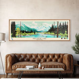 Avalanche Lake Montana Framed Canvas Print, Panoramic Wall Art, Midcentury Modern, Pop Art, Travel Poster, Scenic Living Room Art