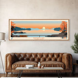 Bantam Lake Connecticut Framed Canvas Print, Panoramic Wall Art, Midcentury Modern, Pop Art, Travel Poster, Scenic Living Room Art