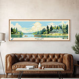 Bass Lake Indiana Framed Canvas Print, Panoramic Travel Poster, Midcentury Modern Wall Art, Pop Art, Nature Bedroom Decor, Lake House Art, Scenic Lake House