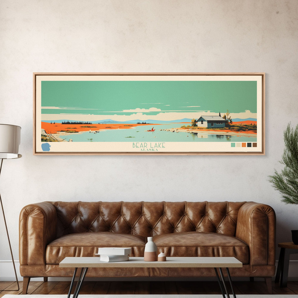 Bear Lake North Slope Alaska Framed Canvas Print, Panoramic Travel Poster, Midcentury Modern Wall Art, Pop Art, Lake House Decor, Nature Art