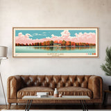 Clinton Lake Illinois Framed Canvas Print, Midcentury Modern Panoramic Wall Art, Living Room Decor, Pop Art, Travel Poster Art, Scenic Nature Painting, Lake House Decor