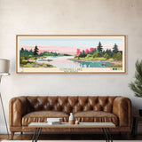 Conchas Lake New Mexico Framed Canvas Print, Midcentury Modern Panoramic Wall Art, Living Room Decor, Pop Art, Travel Poster Art, Scenic Nature Painting, Lake House Decor